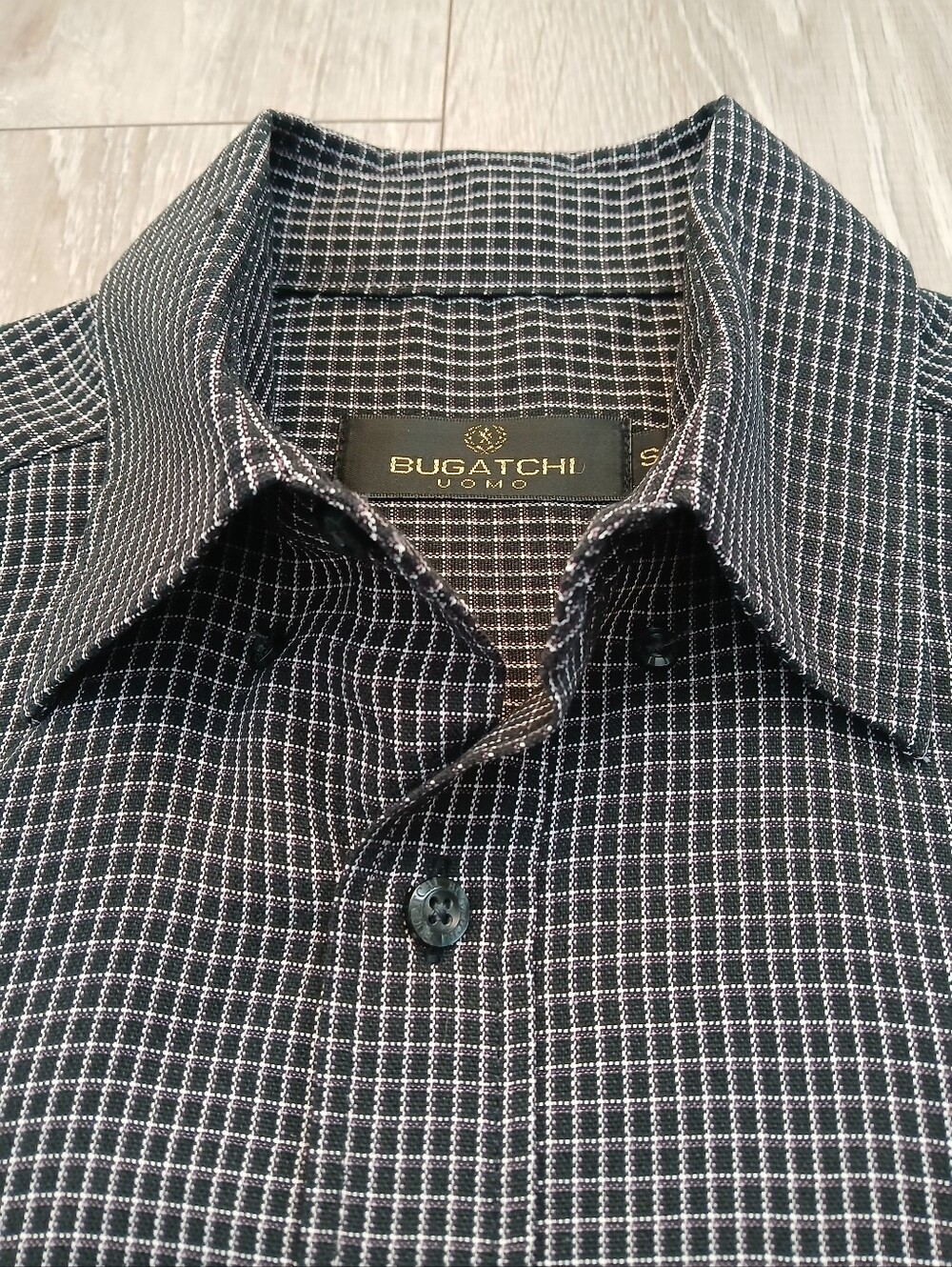 Bugatchi Men's Gray Shaped Fit Micro-Check Button Down Long Sleeves Dress Shirt